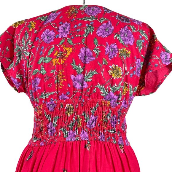 J.Peterman Red Floral Cotton V-Neck Short Sleeve Circle Skirt Midi Dress Size 10 - Picture 5 of 10